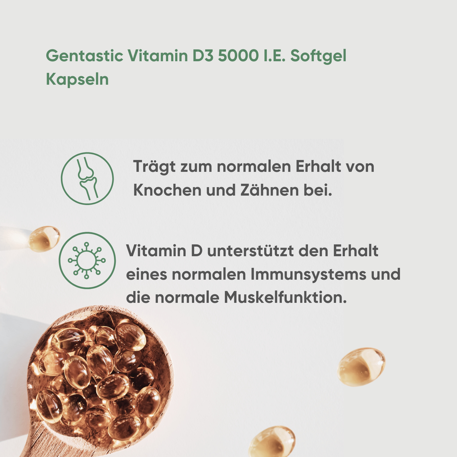 Gentastic Vitamin D Kapseln 5000 I.U. - Hochdosiert für Immunsystem, Knochen und Muskeln